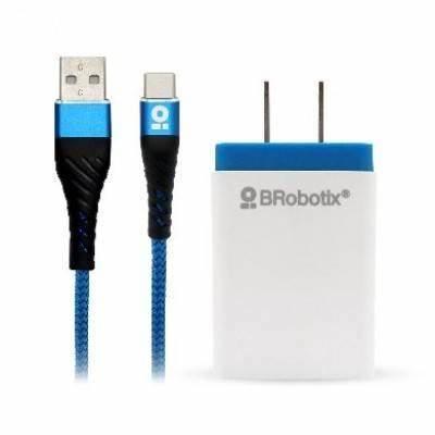 CARGADOR Y CABLE FAST CHARGING TIPO C BROBOTIX 963332 AZUL CON BLANCO-BROBOTIX