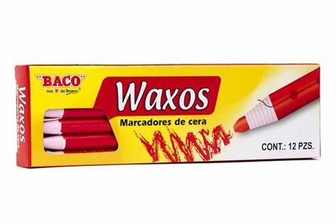 MARCADOR DE CERA ROJO REDONDO BACO WAXOS PAPEL 12 PIEZAS-BACO