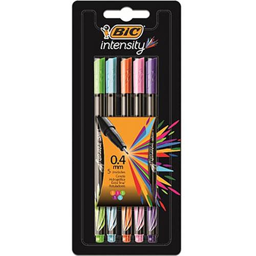 PLUMINES BIC INTENSITY COLOR NARANJA ROSA VERDE MORADO Y AZUL 1 BLISTER CON 5 PZS-BIC