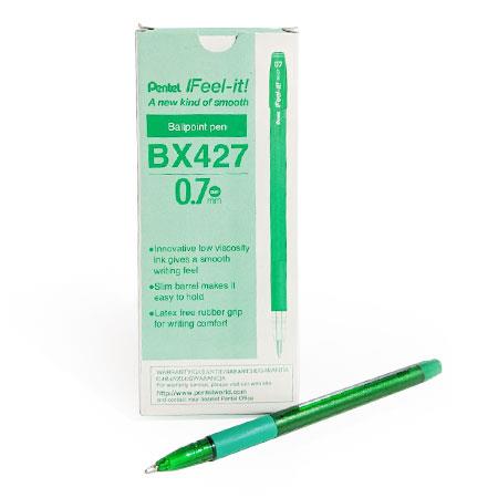 BOLIGRAFO VERDE MEDIANO 0.7 MM REDONDO PENTEL BX427D CON CLIP 1 PIEZA-PENTEL