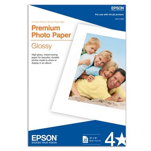 PAPEL FOTOGRAFICO EPSON PREMIUM SATINADO S041289 TAMAÑO SUPER B 13X 19´´ 20 HOJAS-EPSON