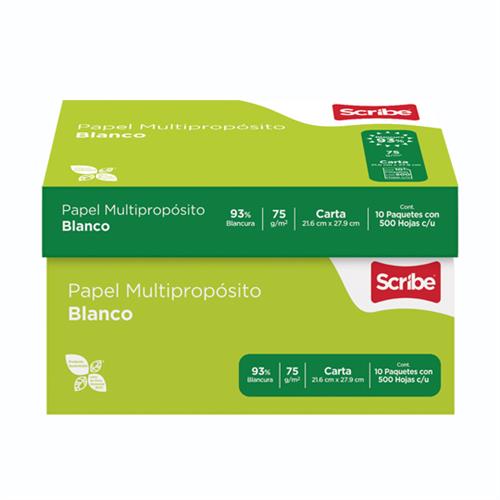 CAJA PAPEL BOND BLANCO CARTA SCRIBE VERDE 75 GRS BLANC 93 8.5 X 11´´ 10 PAQ C/500 HOJAS-SCRIBE