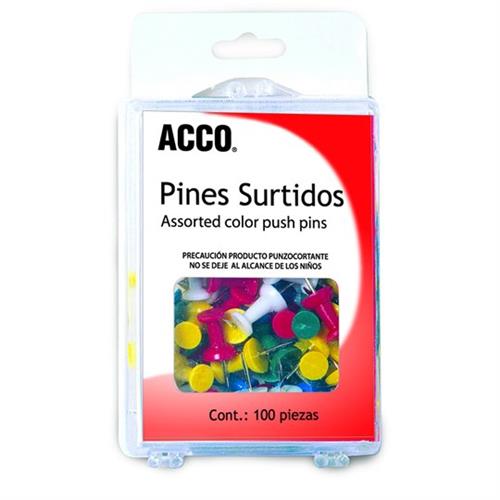 PIN ACCO P1167 CON CABEZA PLASTICA DE COLORES PUNTA DE METAL 1 BLISTER C/100 PIEZAS-ACCO