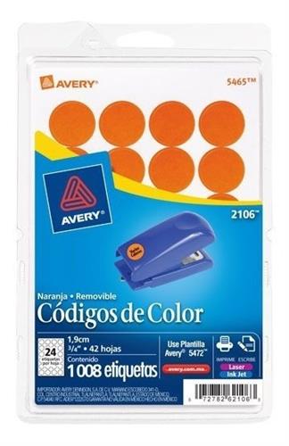 ETIQUETA NARANJA AVERY 2106 DE 1.9 DIAMETRO 1 PIEZA-AVERY