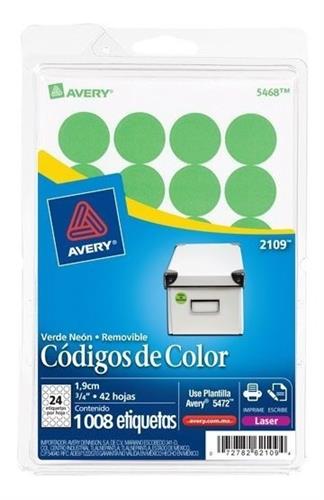 ETIQUETAS CIRCULARES VERDES AVERY 2109 DE 1.9 CM DIAMETRO 1 PAQUETE-AVERY