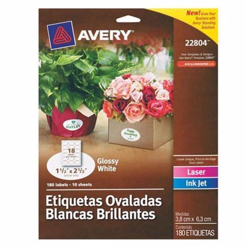 ETIQUETAS OVALADAS BLANCAS BRILLANTE AVERY 22804 DE 3.81X6.3 CM 1 PAQUETE-AVERY