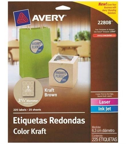 ETIQUETAS REDONDAS COLOR KRAFT AVERY 22808 DE 6.3 CM DIAMETRO 1 PAQUETE-AVERY