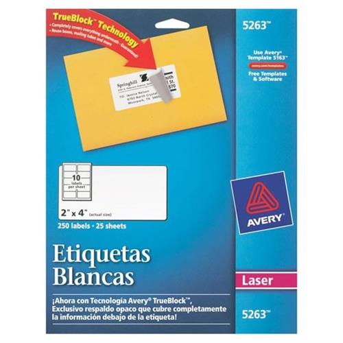 ETIQUETAS BLANCAS AVERY 5163 DE 5.1X10.2 CM 1 PAQUETE-AVERY