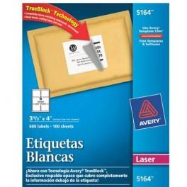 ETIQUETAS BLANCAS AVERY 5164 DE 8.5X10.2 CM 1 PAQUETE-AVERY