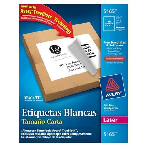 ETIQUETAS BLANCAS AVERY 5165 DE 21.6X27.9 CM 1 PAQUETE-AVERY