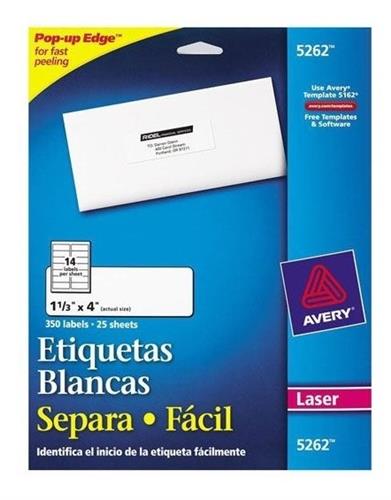 ETIQUETAS SEPARA FACIL BLANCAS AVERY 5262 DE 3.4X10.2 CM 1 PAQUETE-AVERY