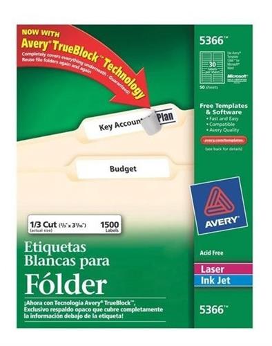 ETIQUETAS PARA FOLDER BLANCAS AVERY 5366 DE 1.7X8.7 CM 1 PAQUETE-AVERY