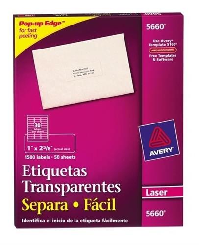 ETIQUETAS SEPARA FACIL TRANSPARENTES AVERY 5660 DE 2.5X6.7 CM 1 PAQUETE-AVERY