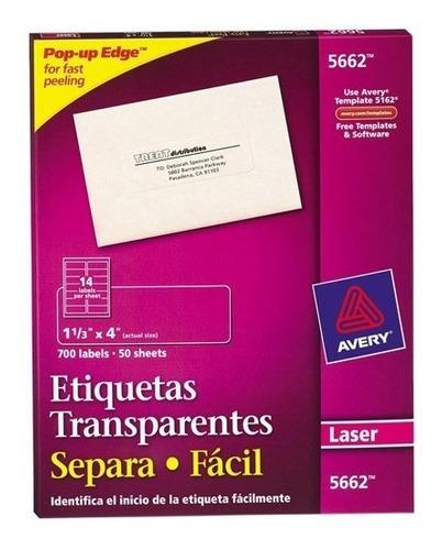 ETIQUETAS SEPARA FACIL TRANSPARENTES AVERY 5662 DE 3.4X10.2 CM 1 PAQUETE-AVERY