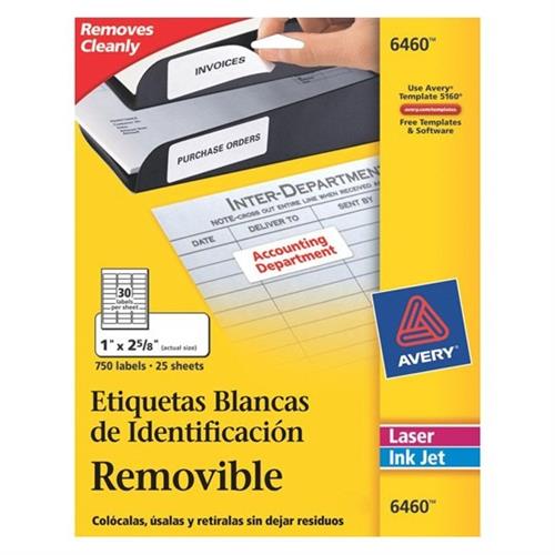 ETIQUETAS REMOVIBLES BLANCAS AVERY 6460 DE 2.5X6.7 CM 1 PAQUETE-AVERY