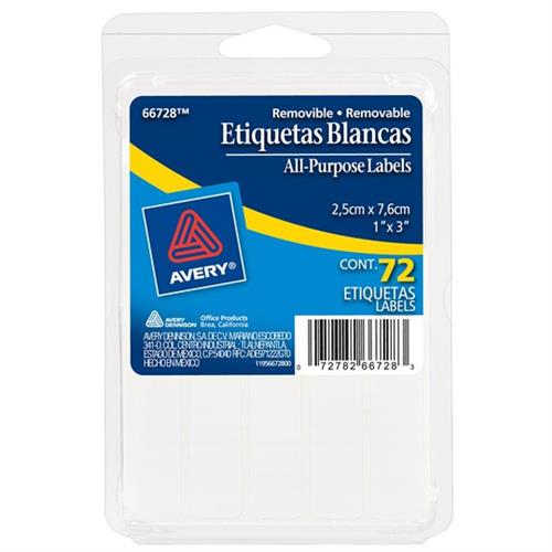 ETIQUETA AVERY 66728 MULTIUSOS DE COLOR BLANCA 2.5 X 7.6 1 PAQUETE CON 72 ETIQUETAS-AVERY