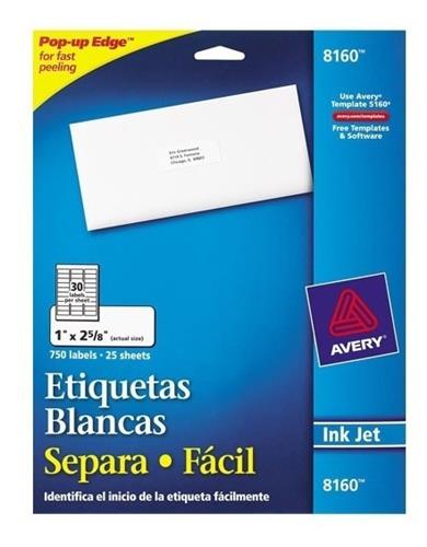 ETIQUETAS SEPARA FACIL BLANCAS AVERY 8160 DE 2.5X6.7 CM 1 PAQUETE-AVERY