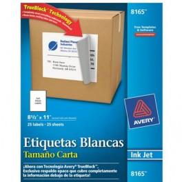 ETIQUETAS TAMAÑO CARTA BLANCAS AVERY 8165 DE 21.6X27.9 CM 1 PAQUETE-AVERY