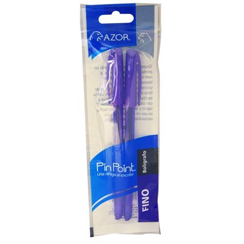 BOLIGRAFO AZOR PIN POINT MORADO PUNTO FINO 0.7 MM BARRIL REDONDO BLISTER CON 2 PZ-AZOR