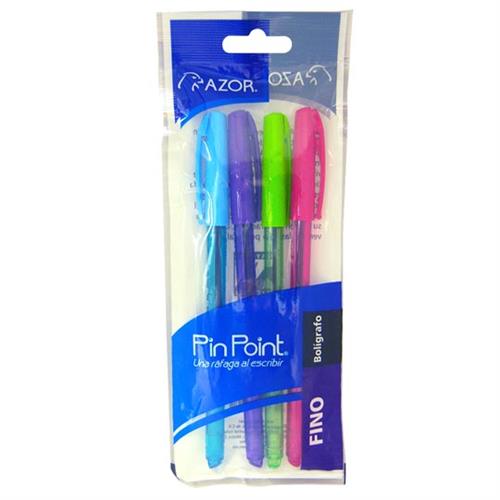 BOLIGRAFO AZOR PIN POINT SURTIDO PUNTO FINO 0.7 MM BARRIL REDONDO BLISTER CON 4 PZ-AZOR