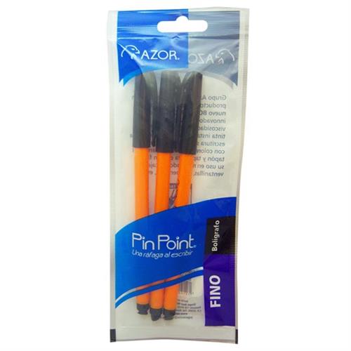 BOLIGRAFO AZOR PIN PONIT NEGRO PUNTO FINO 0.7 MM BARRIL REDONDO BLISTER CON 3 PZ-AZOR