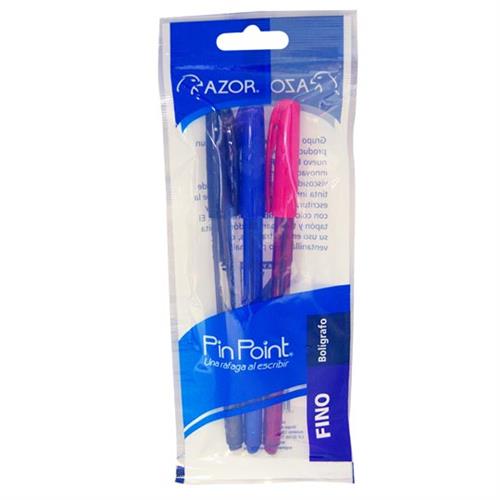 BOLIGRAFO AZOR PIN POINT NEGRO,AZUL,ROJO PUNTO FINO 0.7MM BARRIL REDONDO BLISTER 3PZ-AZOR