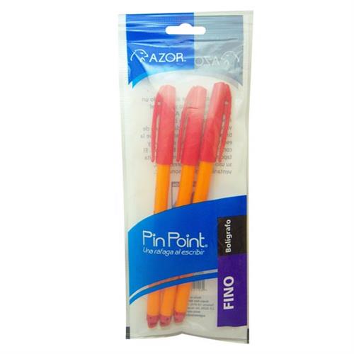 BOLIGRAFO AZOR PIN POINT ROJO PUNTO FINO 0.7MM BARRIL REDONDO BLISTER 3 PZ-AZOR