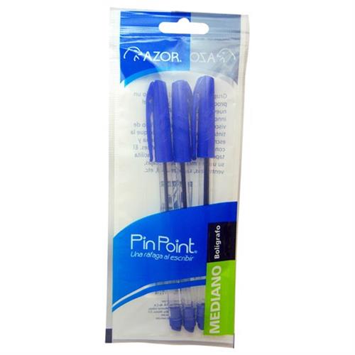 BOLIGRAFO AZOR PIN POINT AZUL PUNTO MEDIANO 1.0MM BARRIL REDONDO BLISTER 3 PZ-AZOR