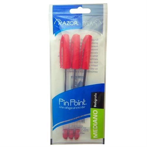 BOLIGRAFO AZOR PIN POINT ROJO PUNTO MEDIANO 1.0MM BARRIL REDONDO BLIST 3 PZ-AZOR