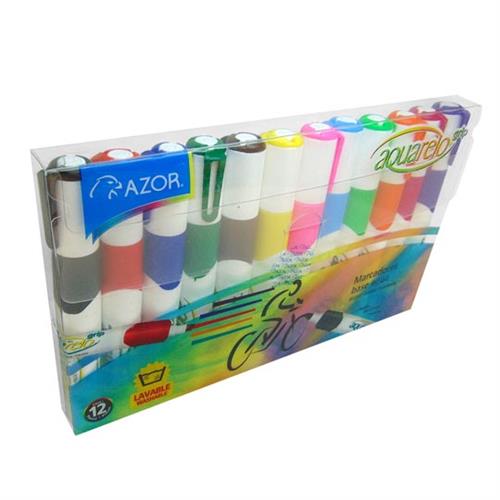 MARCADORES BASE AGUA AZOR AQUARELO GRIP 1 PAQUETE CON 12 PIEZAS-AZOR