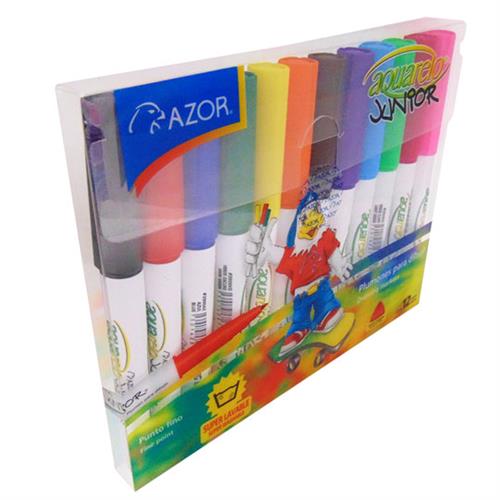 MARCADORES BASE AGUA AZOR ACUARELO JUNIOR 1 PAQUETE CON 12 PIEZAS-AZOR