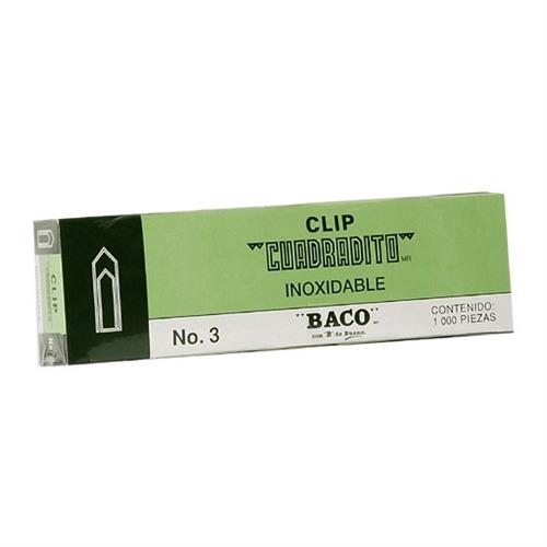 CLIP CUADRADO NUMERO 3 BACO CAJA CON 100 CLIPS-BACO