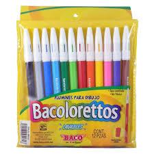 PLUMINES BACO DE COLORES 1 PAQUETE CON 12 PIEZAS-BACO