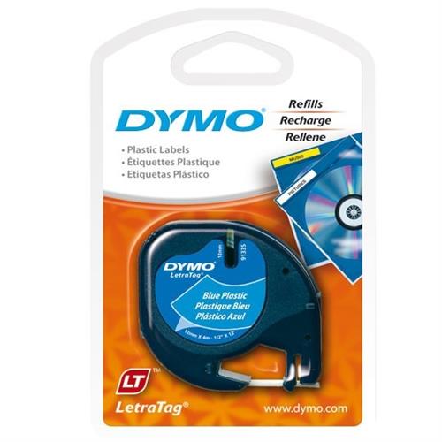 CINTA PARA ROTULADOR DYMO LETRATAG COLOR AZUL SOBRE COLOR NEGRO TAMAÑO 12MM X 4M-BEROL