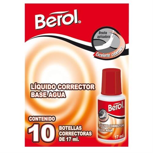 CORRECTOR TIPO LIQUIDO BEROL BEROL BASE AGUA CONTENIDO 17 ML 1 PIEZA-BEROL