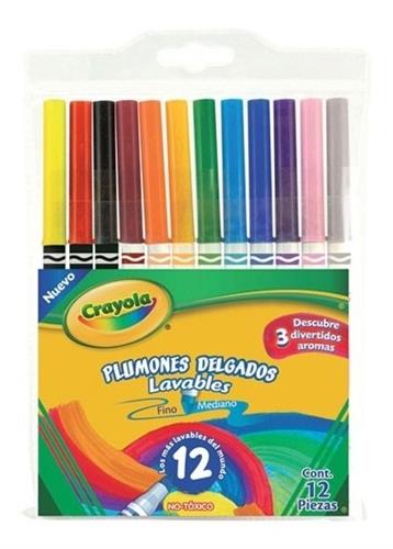 PLUMON SURTIDO CRAYOLA PLUMON DELGADO LAVABLE TIPO DE PUNTA FINA 12 PIEZAS-CRAYOLA