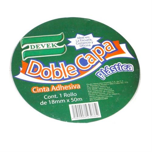 CINTA ADHESIVA DOBLE CAPA POLIPROPILENO DEVEK PDC103 TRANSPARENTE 18 MM X 50 M 1 PZA-DEVEK