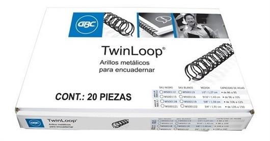 GUSANO ARILLO METALICO GBC 3/4´´ PASO 2:1 HASTA 126 A 150 HOJAS NEGRO 1 PAQ C/20 PZAS-GBC