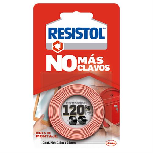 CINTA ADHESIVA RESISTOL NO MAS CLAVOS 120 KG DOBLE CARA 1 PZA-HENKEL