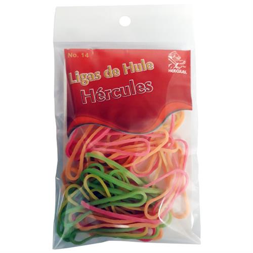 LIGAS DE HULE NATURAL HERCULES NO. 14 VARIOS COLORES 1 BOLSA CON 15 GR-HERCULES