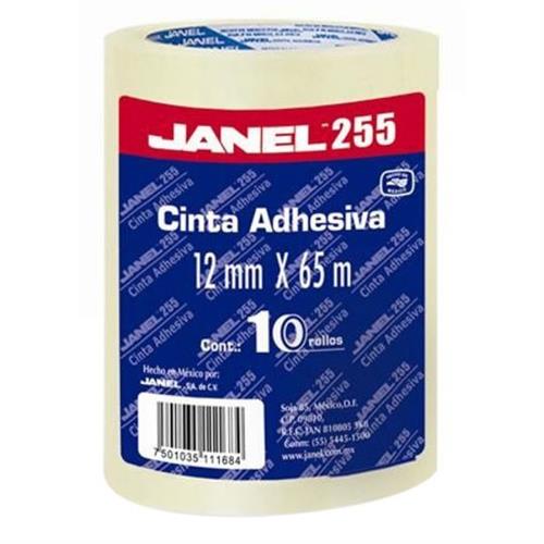 CINTA ADHESIVA CORTE FACIL JANEL 255 TRANSPARENTE DE 12MM X 65M BLISTER C/10 PZAS-JANEL