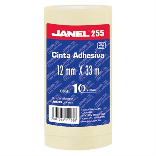 CINTA ADHESIVA CORTE FACIL JANEL 255 TRANSPARENTE DE 12MM X 33M BLISTER C/10 PZAS-JANEL