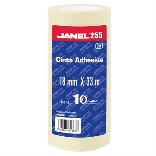 CINTA ADHESIVA CORTE FACIL JANEL 255 TRANSPARENTE DE 18MM X 33M BLISTER C/10 PZAS-JANEL