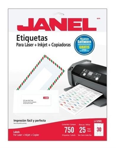 ETIQUETAS BLANCAS JANEL J-5260 DE 2.5X6.7 CM 1 PAQUETE(25 HOJAS)-JANEL