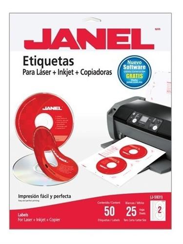 ETIQUETAS PARA CD BLANCAS JANEL J-593125 DE 117 MM 1 PAQUETE-JANEL