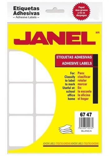 ETIQUETAS BLANCAS JANEL NO.13 DE 67X47 MM 1 PAQUETE-JANEL