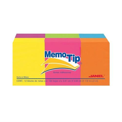 NOTA ADHESIVA REMOVIBLE JANEL MEMOTIP COLORES NEON FORMA RETANGULAR BLOCK-JANEL