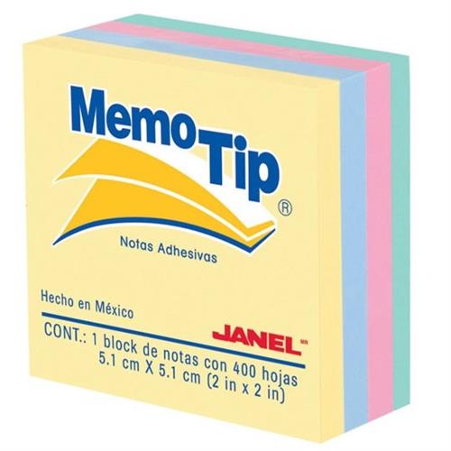 NOTA ADHESIVA REMOVIBLE JANEL MEMOTIP 0202296 COLORES PASTEL FORMA CUADRADA 400 HOJAS-JANEL