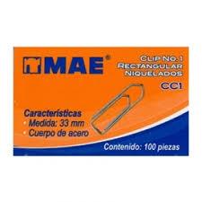 CLIP CUADRADO NUMERO 1 MAE CAJA CON 100 CLIPS-MAE