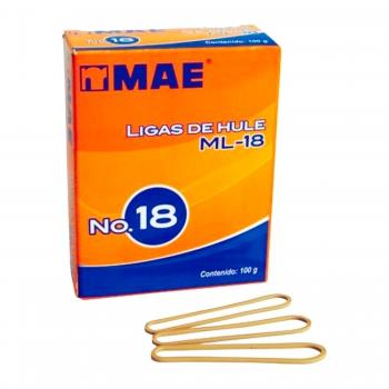 LIGAS DE HULE NATURAL MAE NO. 18 COLOR BEIGE 1 PAQUETE CON 100 GR-MAE